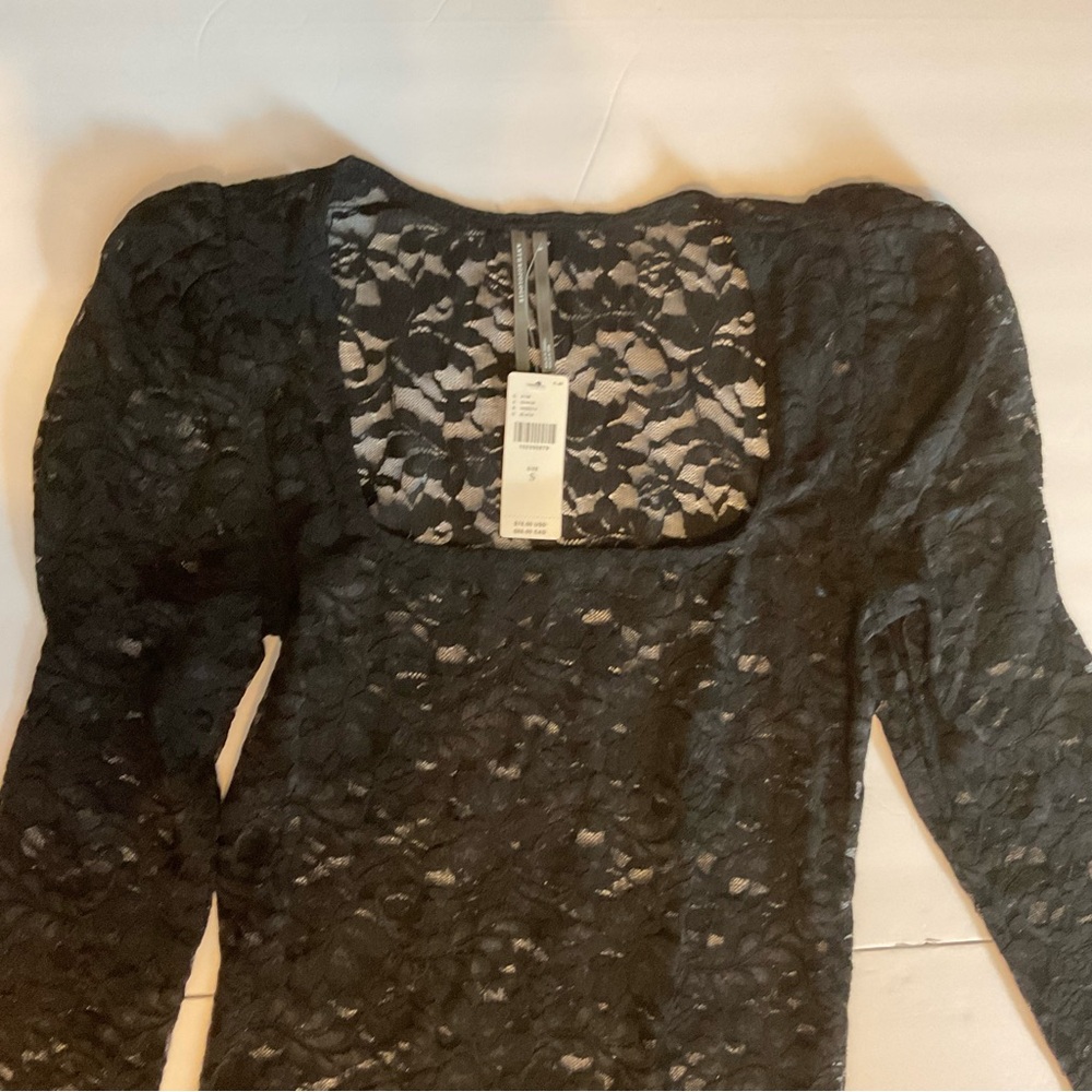 Anthropologie Puff-Sleeve Sheer Black Onyx Lace Top Whimsigoth Fairy Grung Sz S - Picture 11 of 14